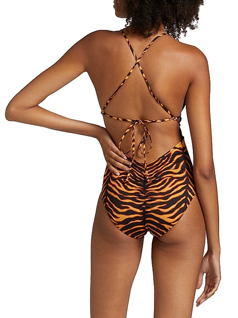 Dioni Leopard Plunge One-Piece Swimsuit