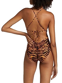 Dioni Leopard Plunge One-Piece Swimsuit