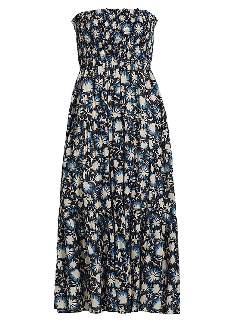 Lucca Floral Smocked Cotton-Blend Midi-Dress
