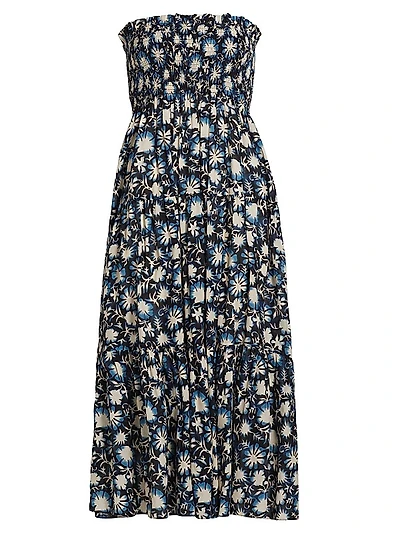Lucca Floral Smocked Cotton-Blend Midi-Dress