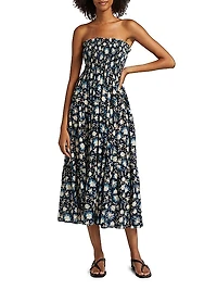 Lucca Floral Smocked Cotton-Blend Midi-Dress