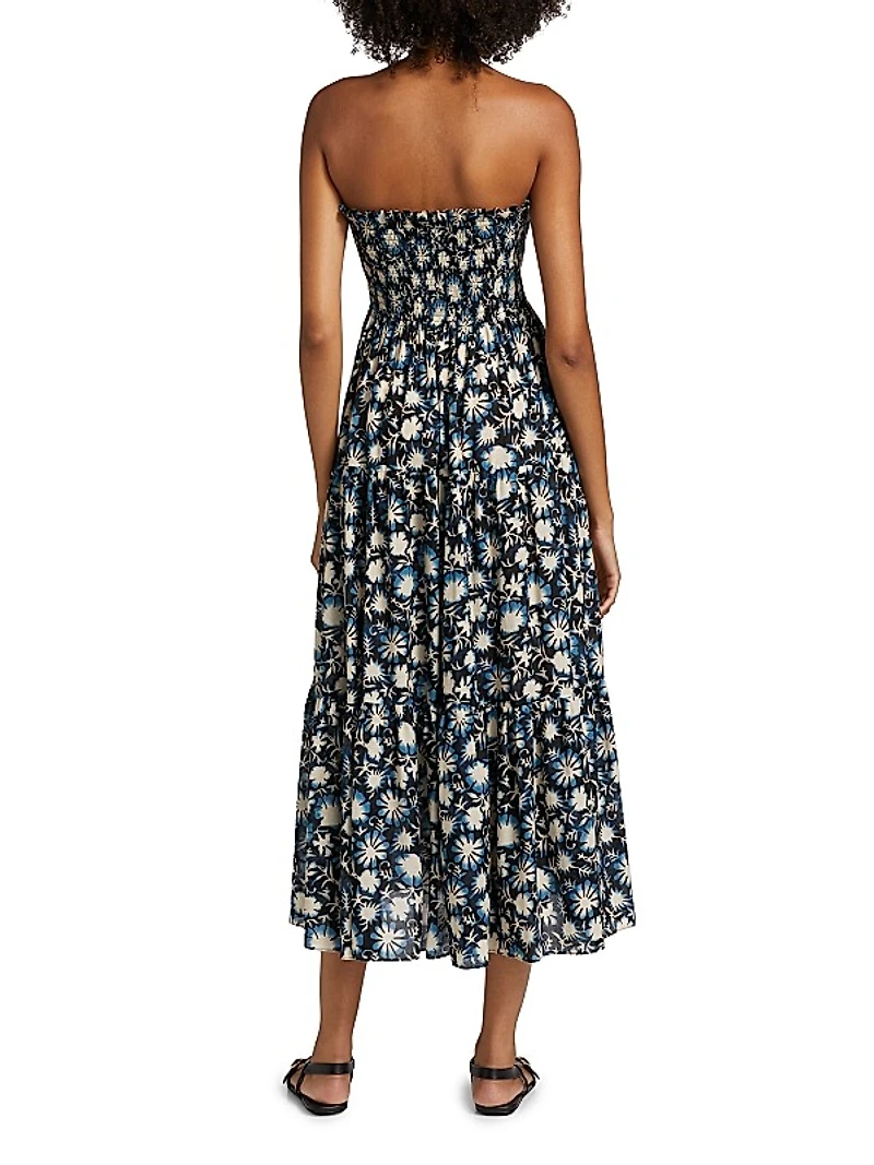 Lucca Floral Smocked Cotton-Blend Midi-Dress