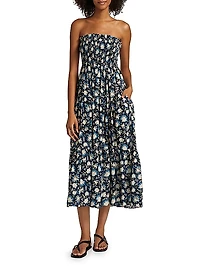 Lucca Floral Smocked Cotton-Blend Midi-Dress