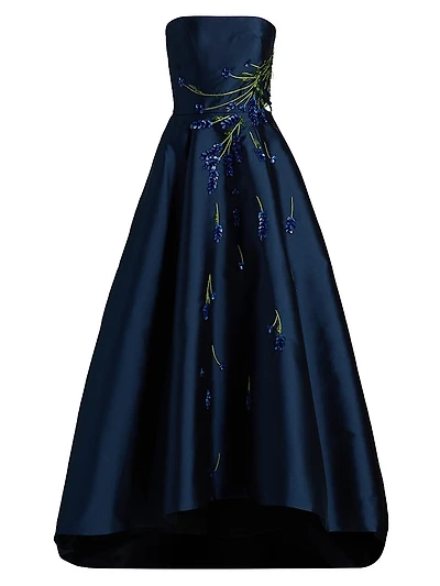 Embellished Silk Strapless Gown