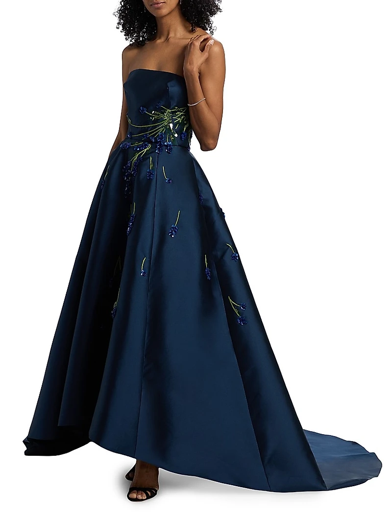 Embellished Silk Strapless Gown