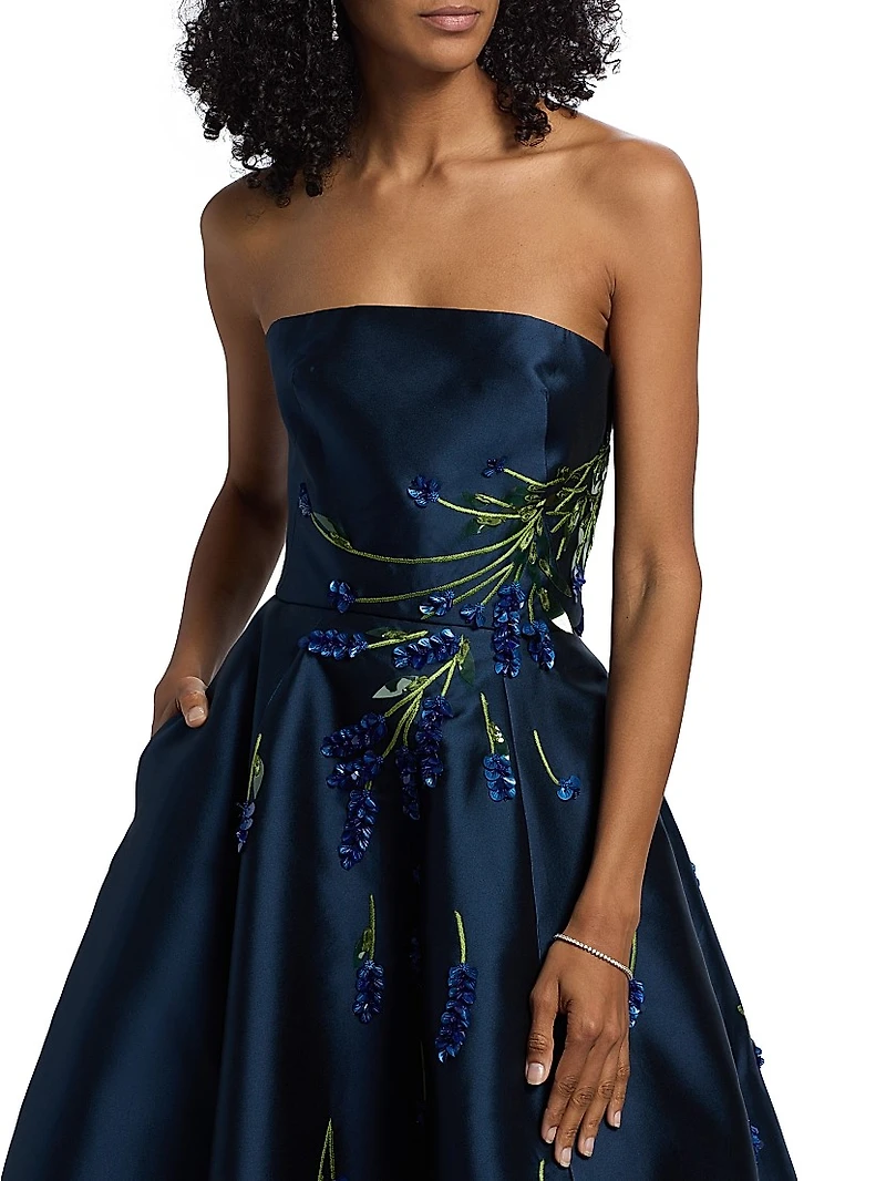 Embellished Silk Strapless Gown