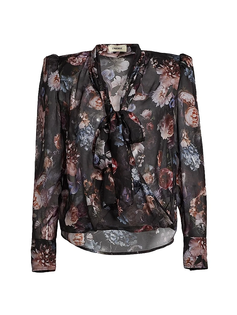 Cambria Floral Silk Tieneck Blouse
