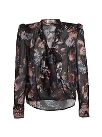 Cambria Floral Silk Tieneck Blouse