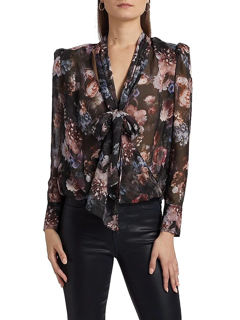 Cambria Floral Silk Tieneck Blouse
