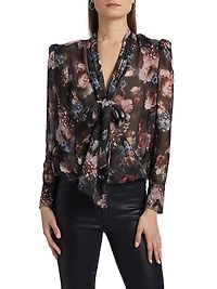 Cambria Floral Silk Tieneck Blouse