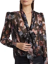 Cambria Floral Silk Tieneck Blouse