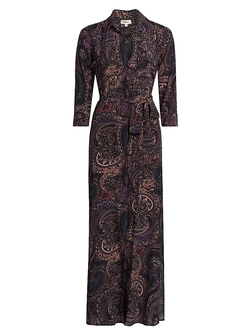 Cameron Paisley Silk Tie-Waist Shirtdress