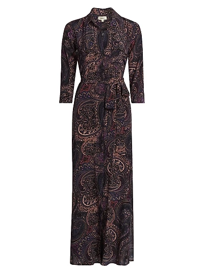 Cameron Paisley Silk Tie-Waist Shirtdress