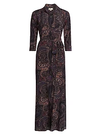 Cameron Paisley Silk Tie-Waist Shirtdress