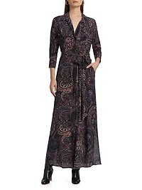 Cameron Paisley Silk Tie-Waist Shirtdress