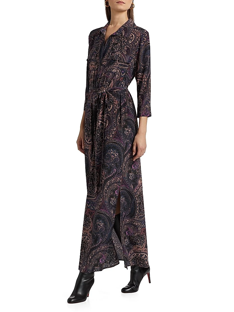 Cameron Paisley Silk Tie-Waist Shirtdress