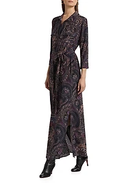 Cameron Paisley Silk Tie-Waist Shirtdress