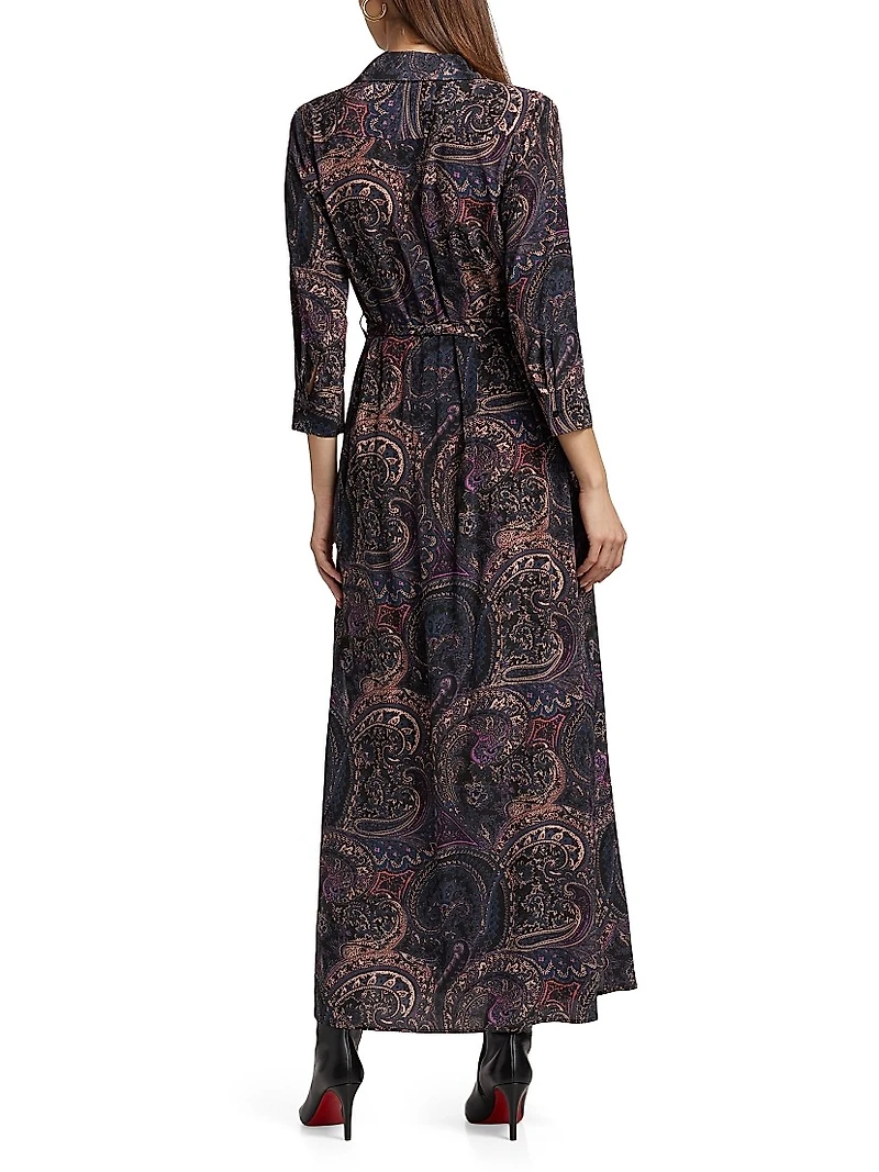 Cameron Paisley Silk Tie-Waist Shirtdress