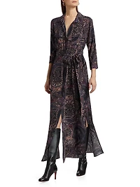 Cameron Paisley Silk Tie-Waist Shirtdress