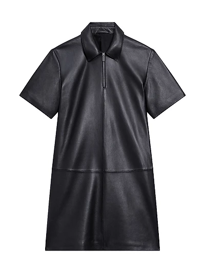 Leather A-Line Knee-Length Shirtdress