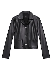 Leather Cropped Boxy Jacket