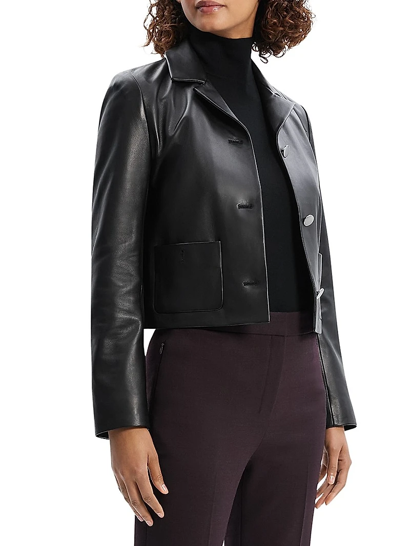 Leather Cropped Boxy Jacket