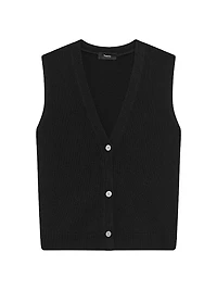 Wool-Blend Knit Button-Front Vest