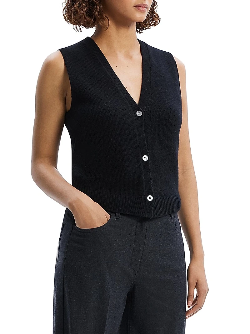Wool-Blend Knit Button-Front Vest