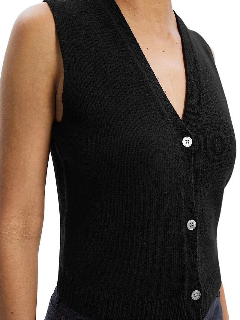 Wool-Blend Knit Button-Front Vest