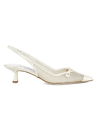 Amita 45MM Metallic Mesh & Patent Leather Slingback Pumps