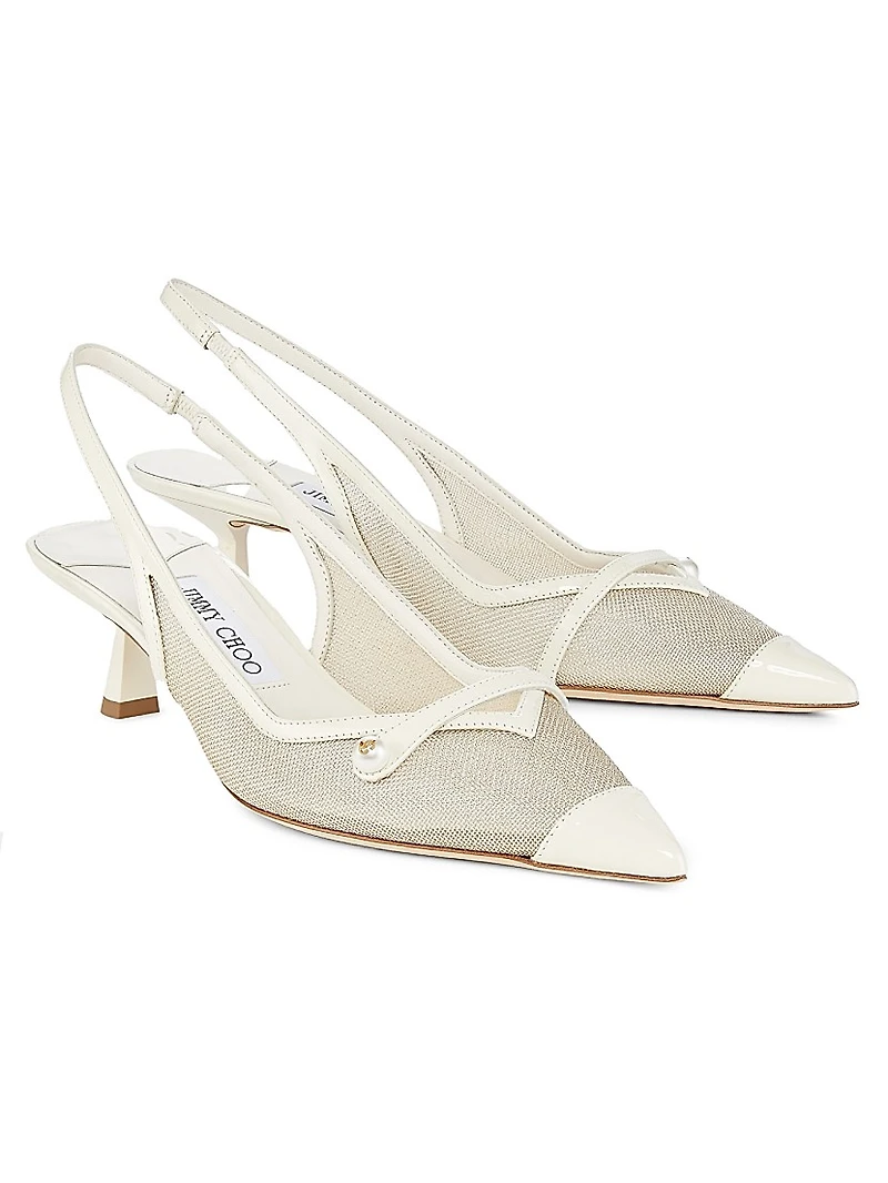 Amita 45MM Metallic Mesh & Patent Leather Slingback Pumps