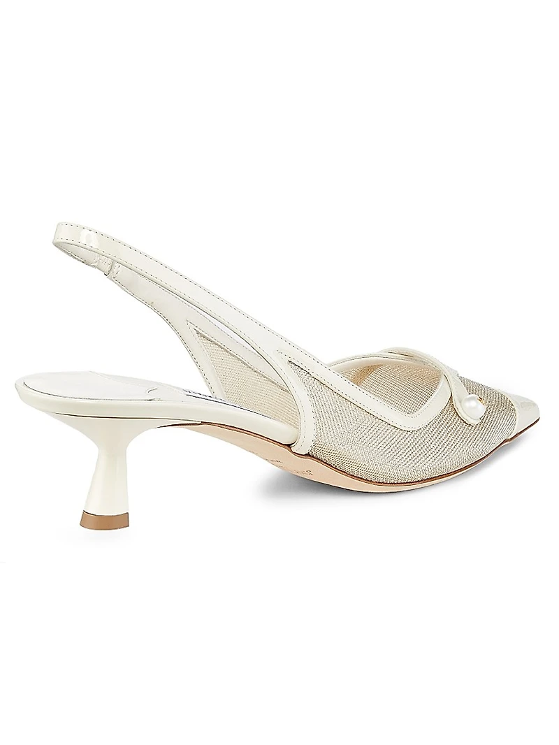 Amita 45MM Metallic Mesh & Patent Leather Slingback Pumps