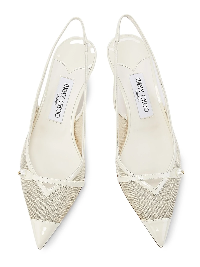 Amita 45MM Metallic Mesh & Patent Leather Slingback Pumps