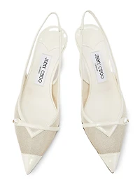 Amita 45MM Metallic Mesh & Patent Leather Slingback Pumps