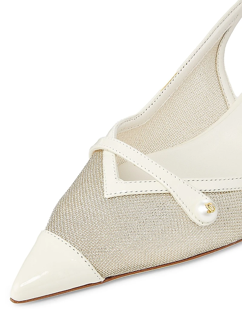 Amita 45MM Metallic Mesh & Patent Leather Slingback Pumps