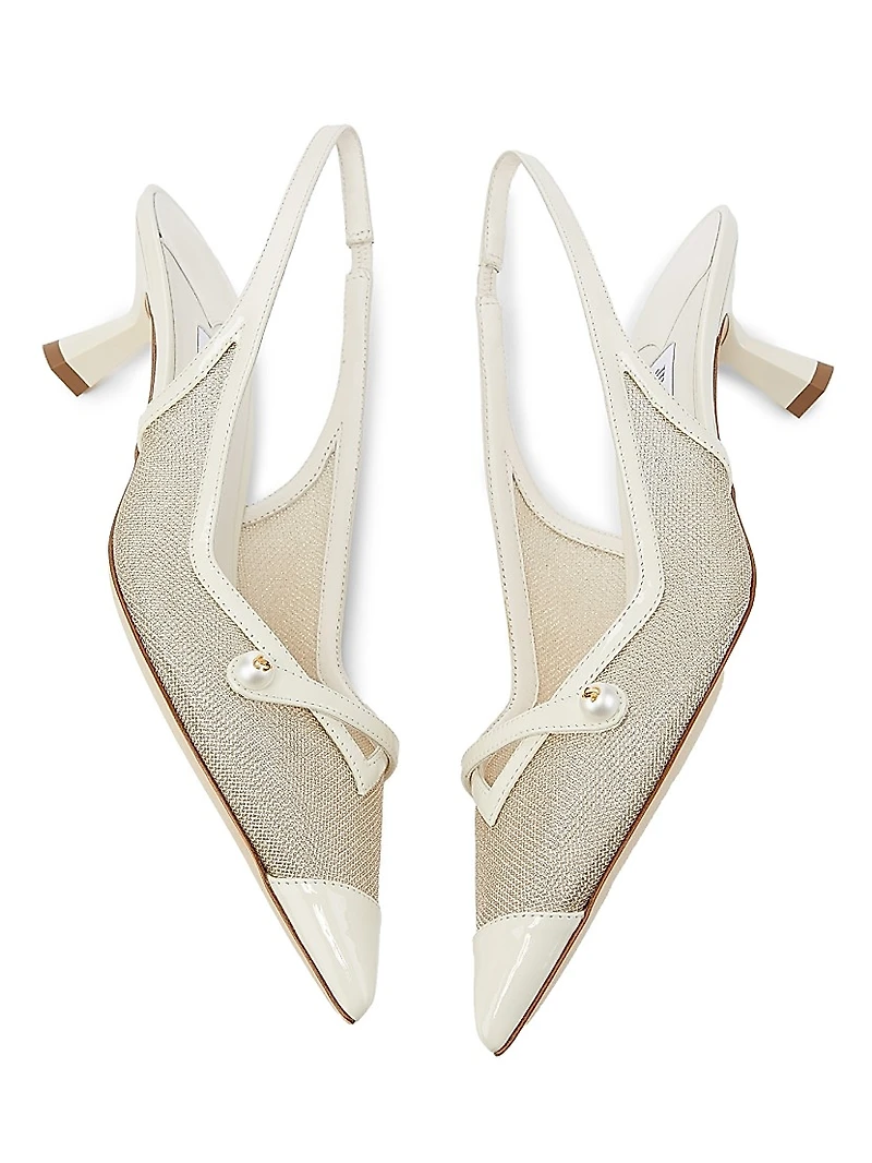 Amita 45MM Metallic Mesh & Patent Leather Slingback Pumps