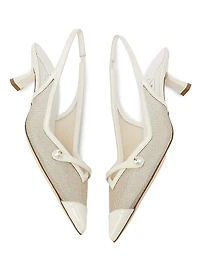 Amita 45MM Metallic Mesh & Patent Leather Slingback Pumps