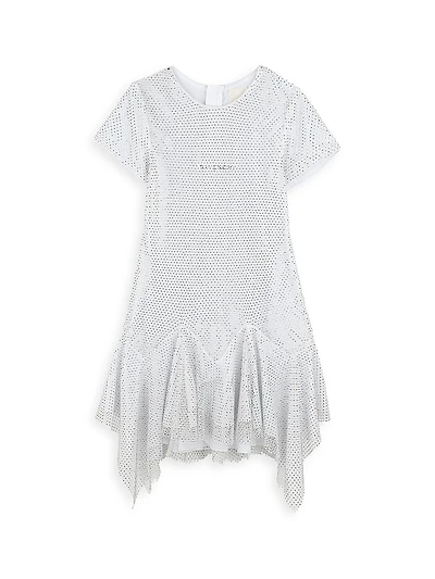 Little Girl's & Girl's Rhinestone Logo Flounce Dress