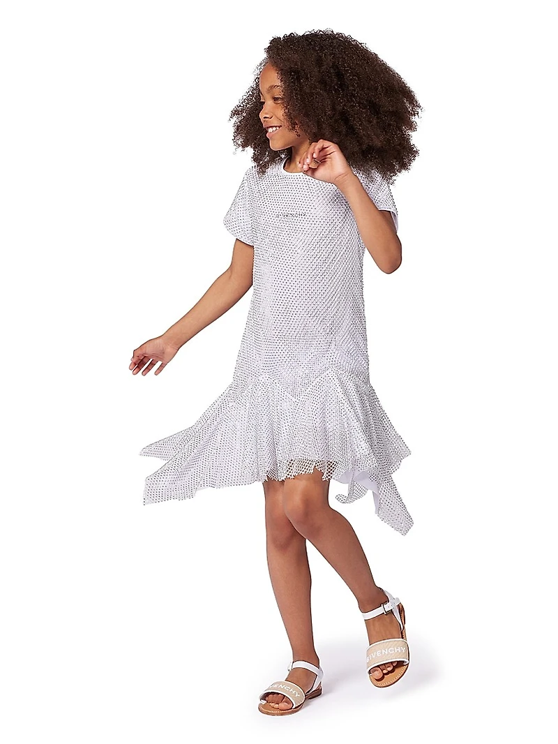 Little Girl's & Girl's Rhinestone Logo Flounce Dress