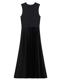 Satin Sunburst Pleated Midi-Dress