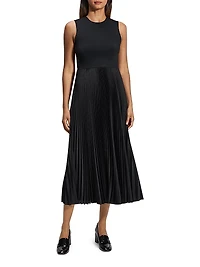Satin Sunburst Pleated Midi-Dress