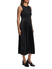 Satin Sunburst Pleated Midi-Dress