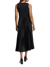 Satin Sunburst Pleated Midi-Dress
