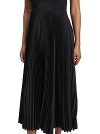 Satin Sunburst Pleated Midi-Dress