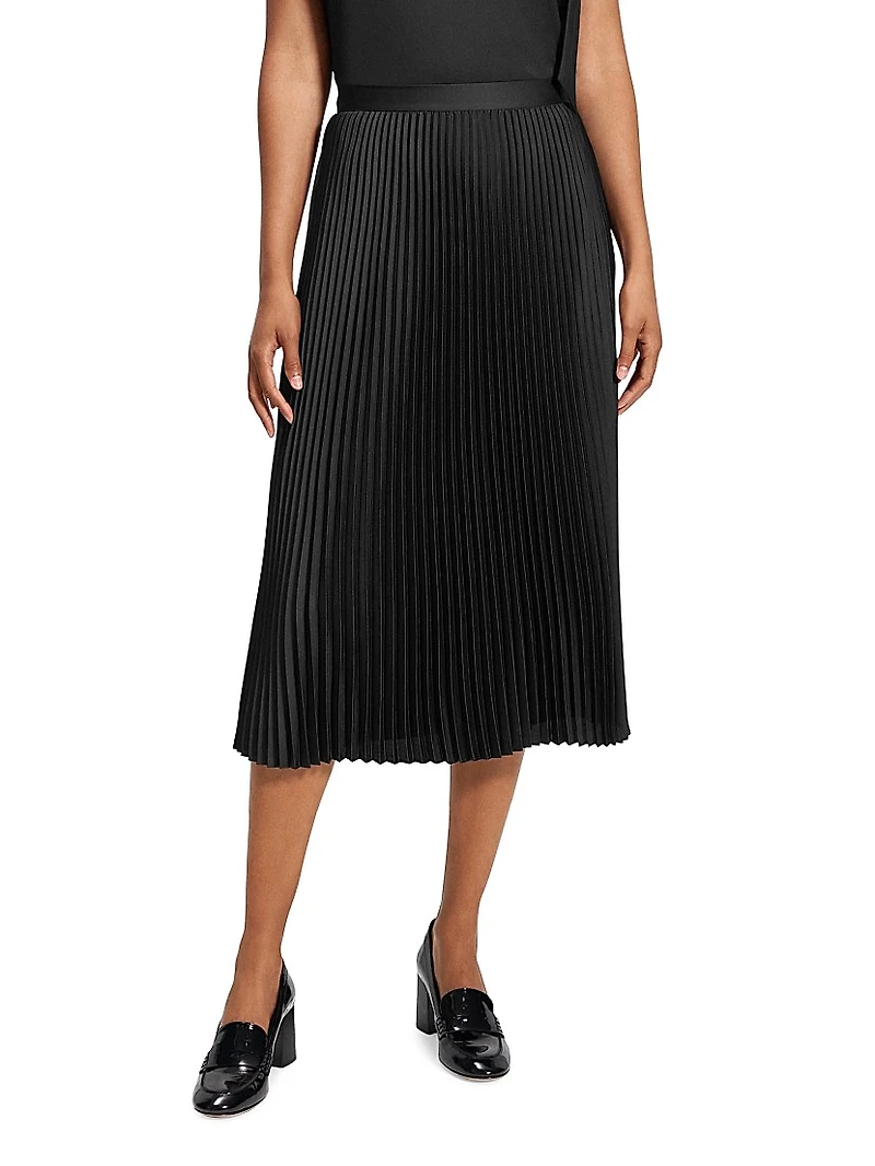 Satin Slim-Fit Pleated Midi-Skirt