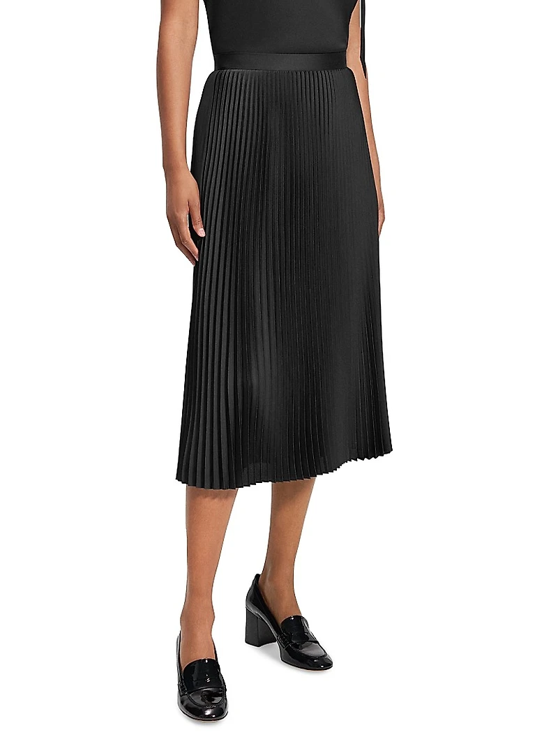 Satin Slim-Fit Pleated Midi-Skirt