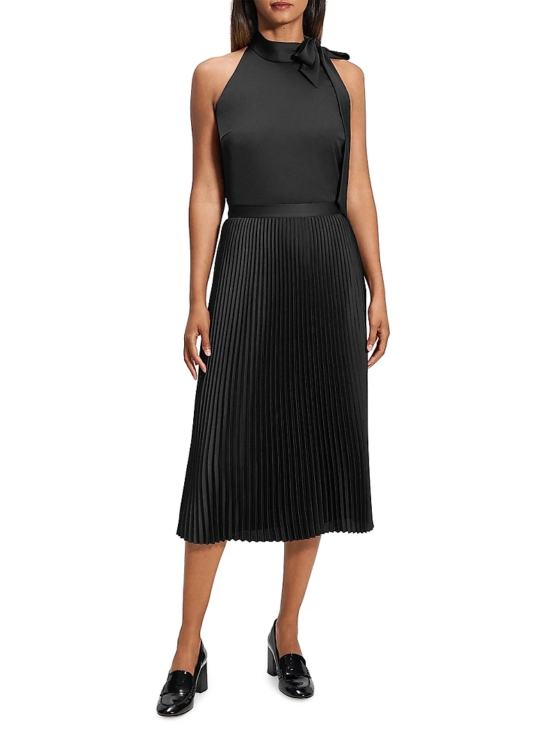 Satin Slim-Fit Pleated Midi-Skirt