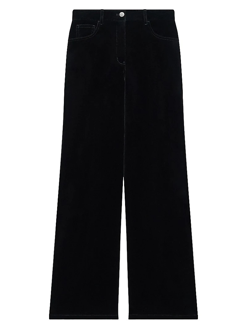 Mid-Rise Straight-Leg Velvet Pants