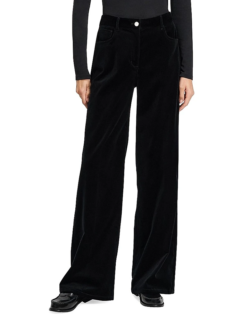 Mid-Rise Straight-Leg Velvet Pants