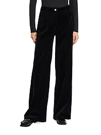 Mid-Rise Straight-Leg Velvet Pants